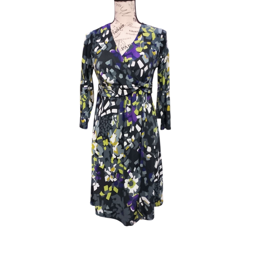Liz Lange Wrap Sundress Purple Green V-Neck 3/4 Sleeve